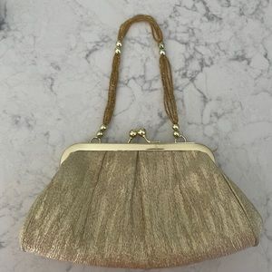 Gold crinkle fabric evening bag
